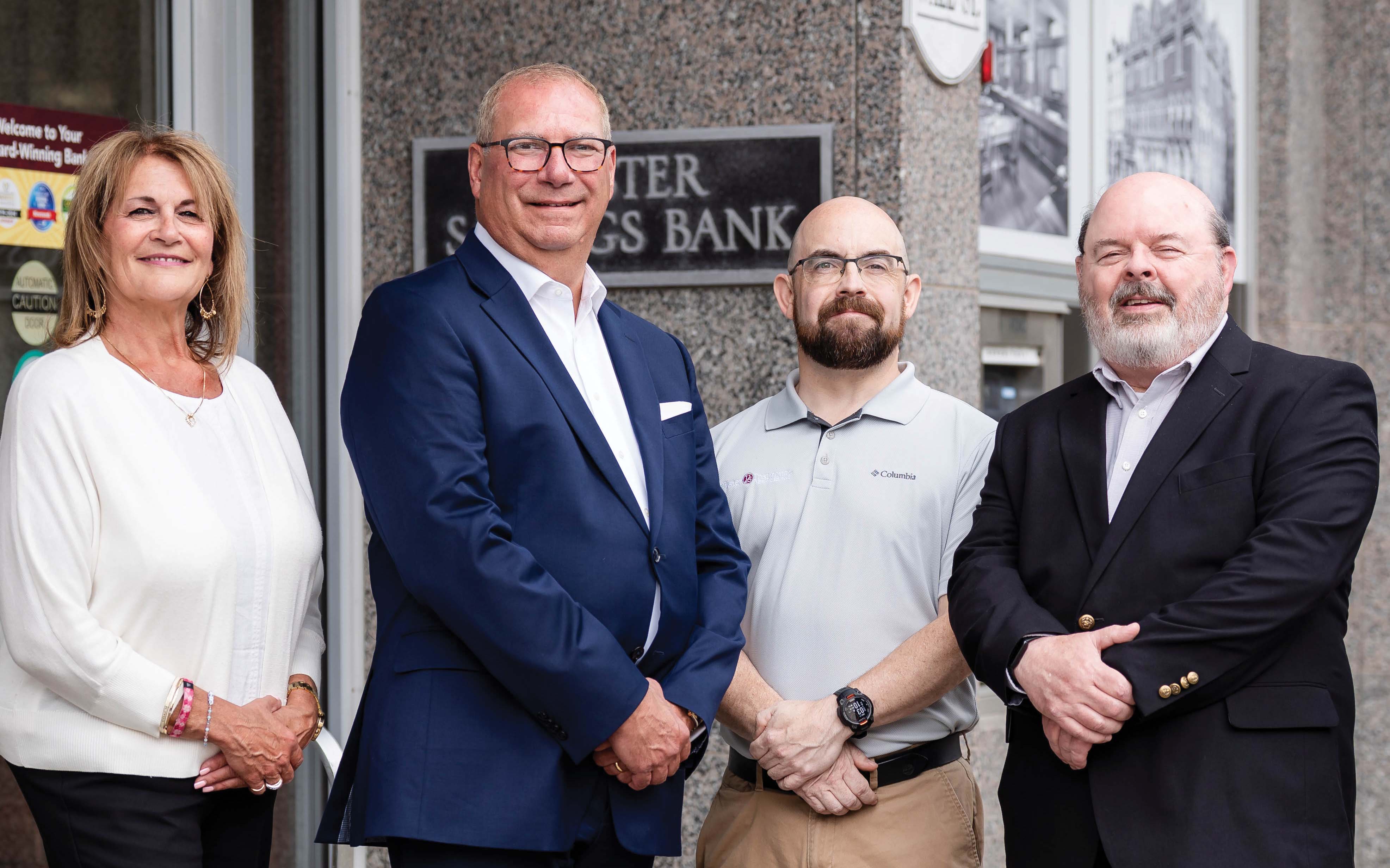 Ulster Savings Bank in Kingston, New York, celebrates its 175th anniversary this year. From left: MaryRose Warcholak, SVP, business development officer; Bill Calderara, president and CEO; John Jeffreys, commercial lines account manager; Richard Jeffreys, CFP, financial advisor. | Photo by Saumya Rai