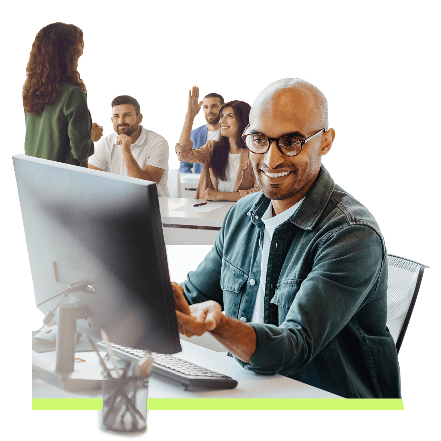 Professional Development Planner Web Image Workers in Office on Computer
